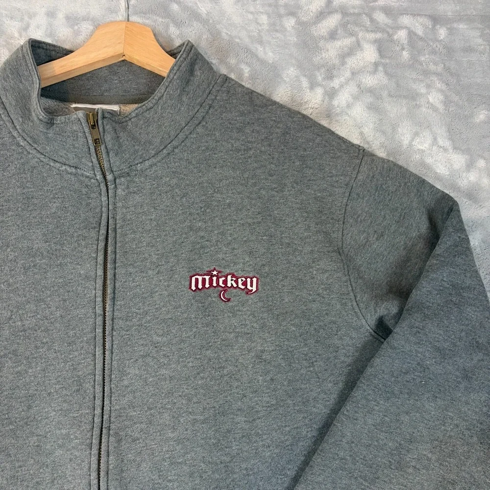 Disneyland Resort Mickey Mouse Moon Sweater Mens Medium Gray Zip Up Long Sleeve